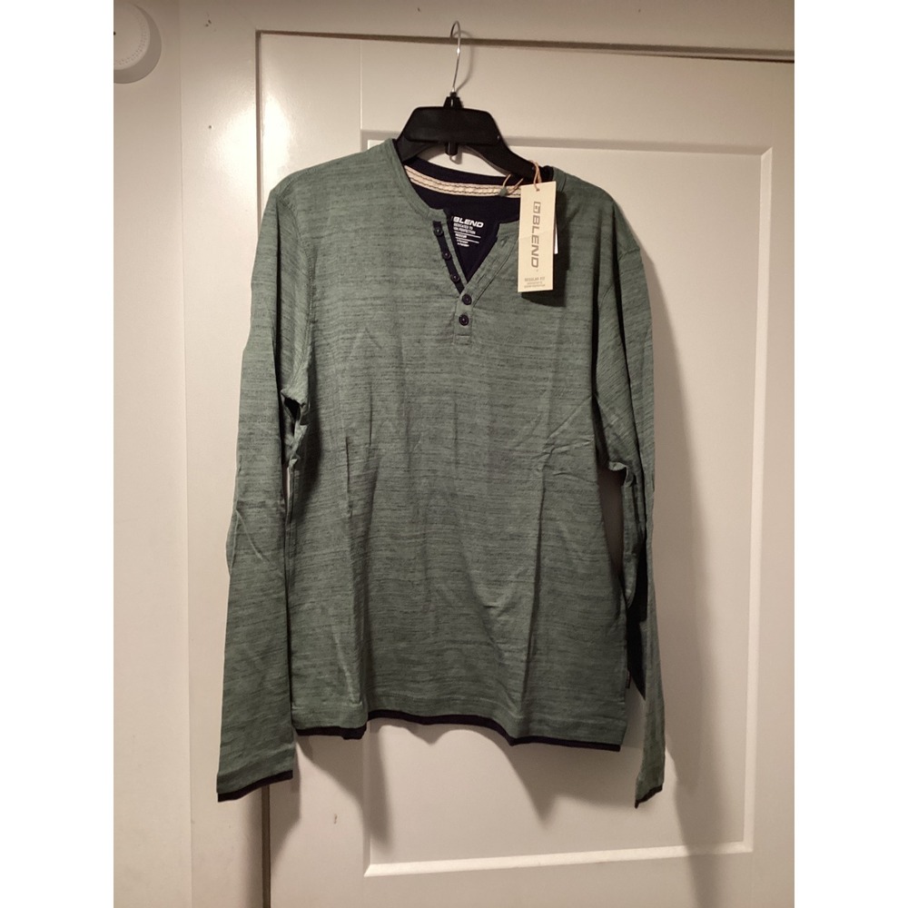 Blend Mens Long Sleeve Henley Shirt Green Marl Regular Fit NWT Size M 20718617